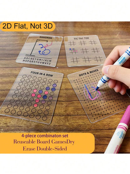 4pcs/Set Reusable Travel Board Game Set, Detachable Travel Games, Car Games, Tic Tac Toe Travel Game, Suitable For Travel, Classroom, Home Education, Party, Holiday, Housewarming Party, Family Gatheri