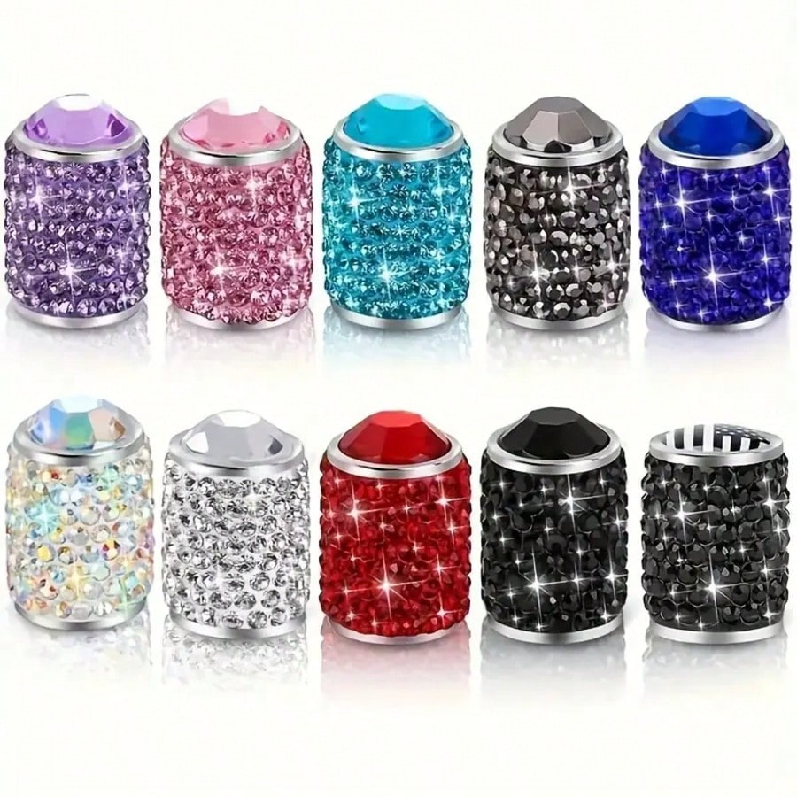 4pcs/Set Shiny Tire Valve Stem Caps, Handmade Crystal Tire Valve Stem Caps, Universal Automotive Tire Valve Stem Caps With Embedded Rhinestones, Fit For Cars, SUVs, Motorcycles, Bicycles, Trucks
