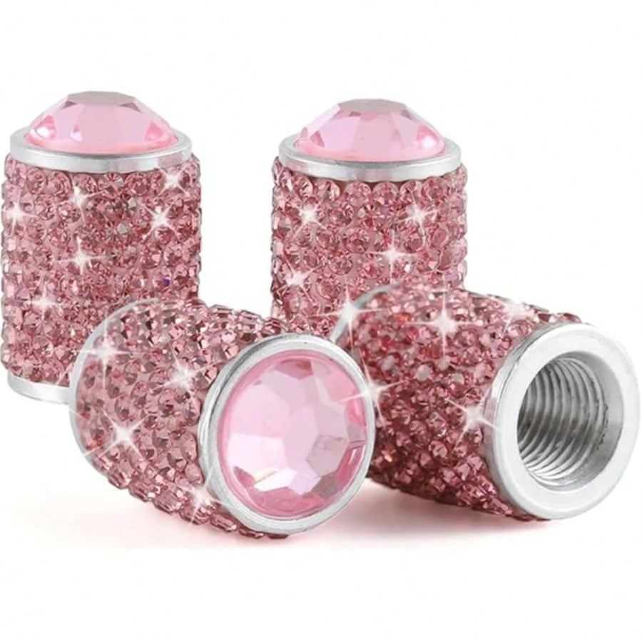 4pcs/Set Shiny Tire Valve Stem Caps, Handmade Crystal Tire Valve Stem Caps, Universal Automotive Tire Valve Stem Caps With Embedded Rhinestones, Fit For Cars, SUVs, Motorcycles, Bicycles, Trucks