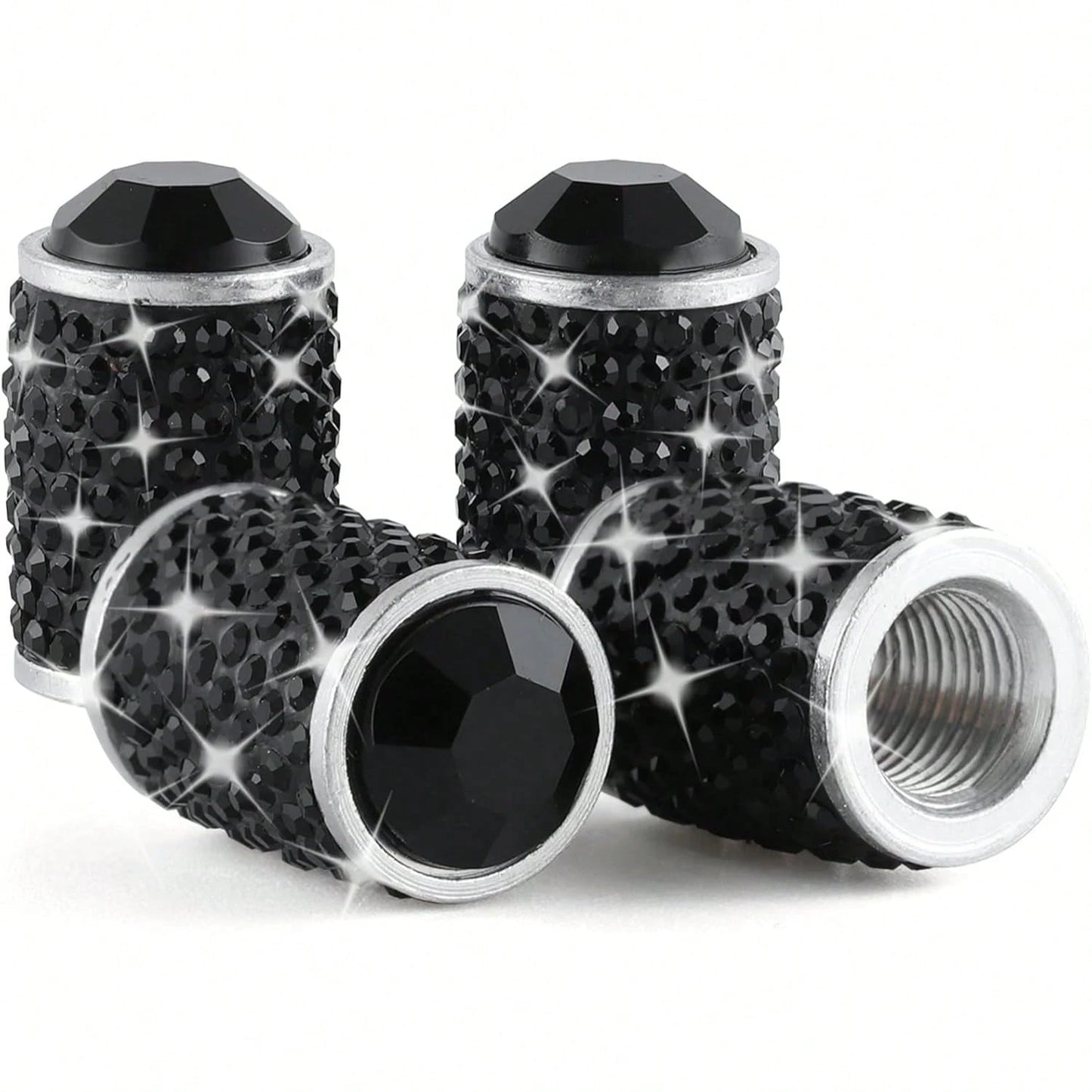 4pcs/Set Shiny Tire Valve Stem Caps, Handmade Crystal Tire Valve Stem Caps, Universal Automotive Tire Valve Stem Caps With Embedded Rhinestones, Fit For Cars, SUVs, Motorcycles, Bicycles, Trucks