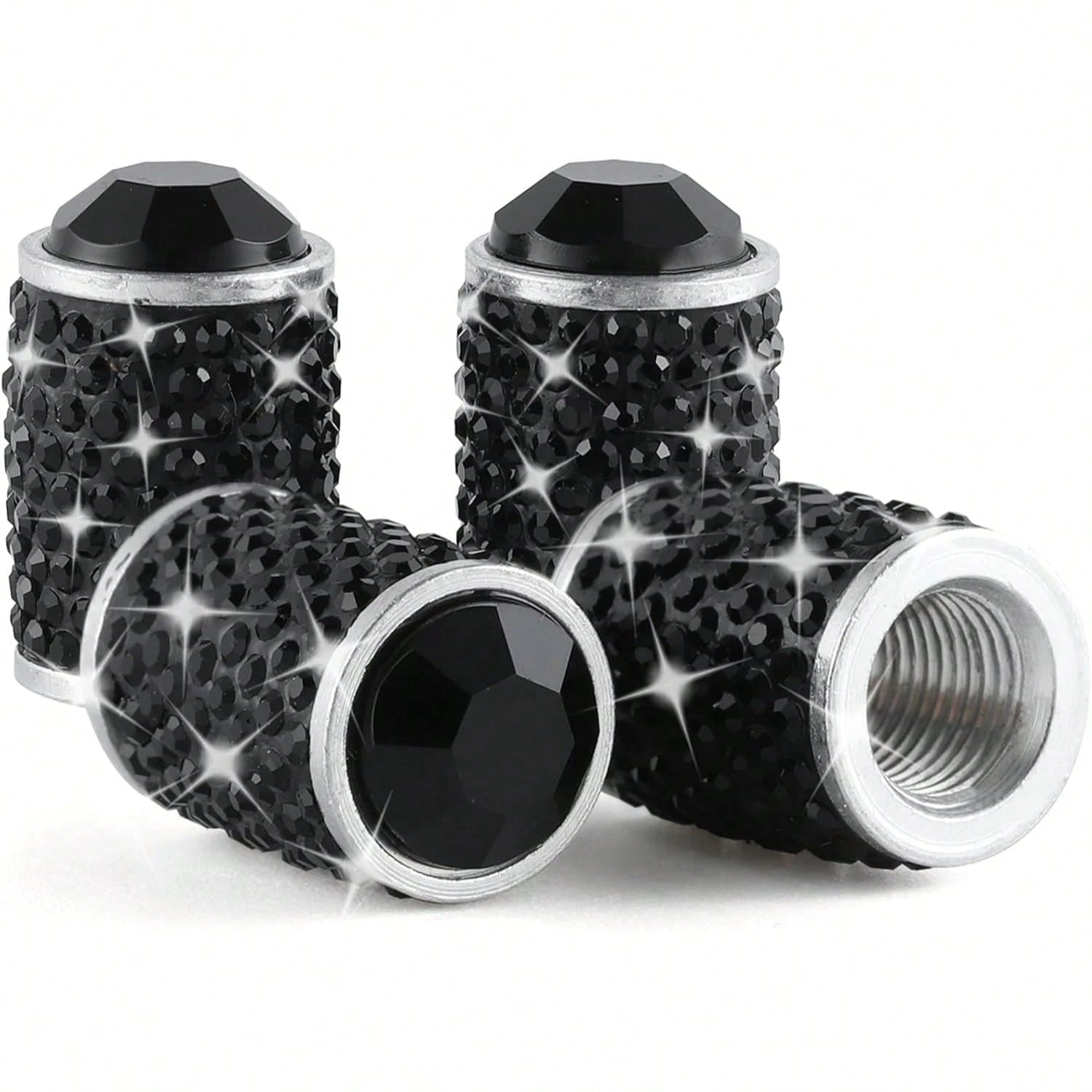 4pcs/Set Shiny Tire Valve Stem Caps, Handmade Crystal Tire Valve Stem Caps, Universal Automotive Tire Valve Stem Caps With Embedded Rhinestones, Fit For Cars, SUVs, Motorcycles, Bicycles, Trucks