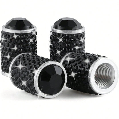 4pcs/Set Shiny Tire Valve Stem Caps, Handmade Crystal Tire Valve Stem Caps, Universal Automotive Tire Valve Stem Caps With Embedded Rhinestones, Fit For Cars, SUVs, Motorcycles, Bicycles, Trucks