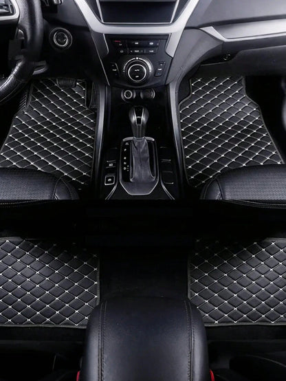 4Pcs/Set Universal Car Floor Mats Set For Right-Hand Drive Vehicles – PVC Leather Surface With Stylish Quilted Pattern, Water & Stain Resistant, All Season Use, Deep Edges To Trap Dust Mud And Water