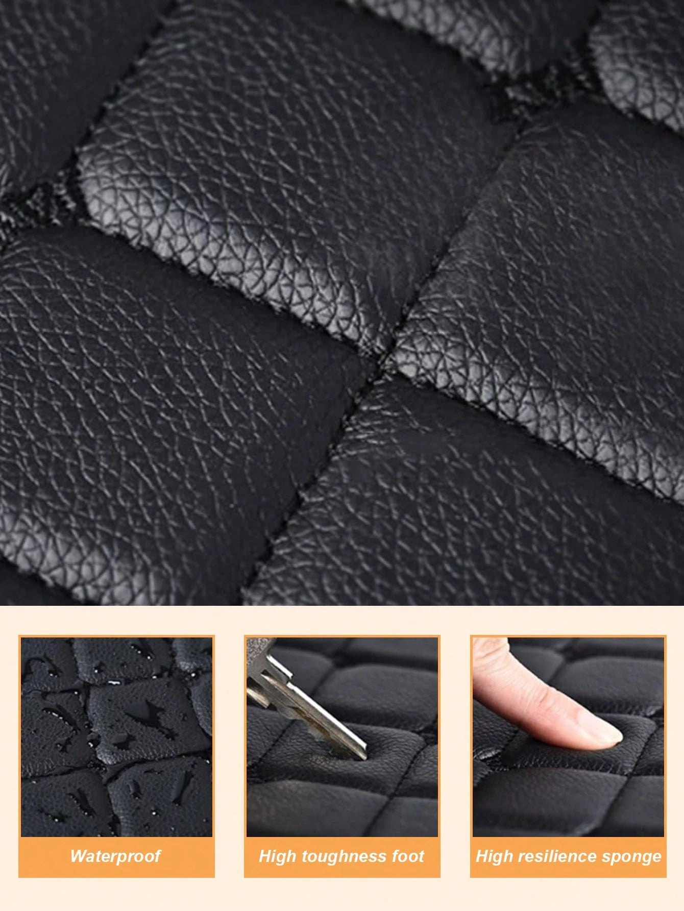 4Pcs/Set Universal Car Floor Mats Set For Right-Hand Drive Vehicles – PVC Leather Surface With Stylish Quilted Pattern, Water & Stain Resistant, All Season Use, Deep Edges To Trap Dust Mud And Water