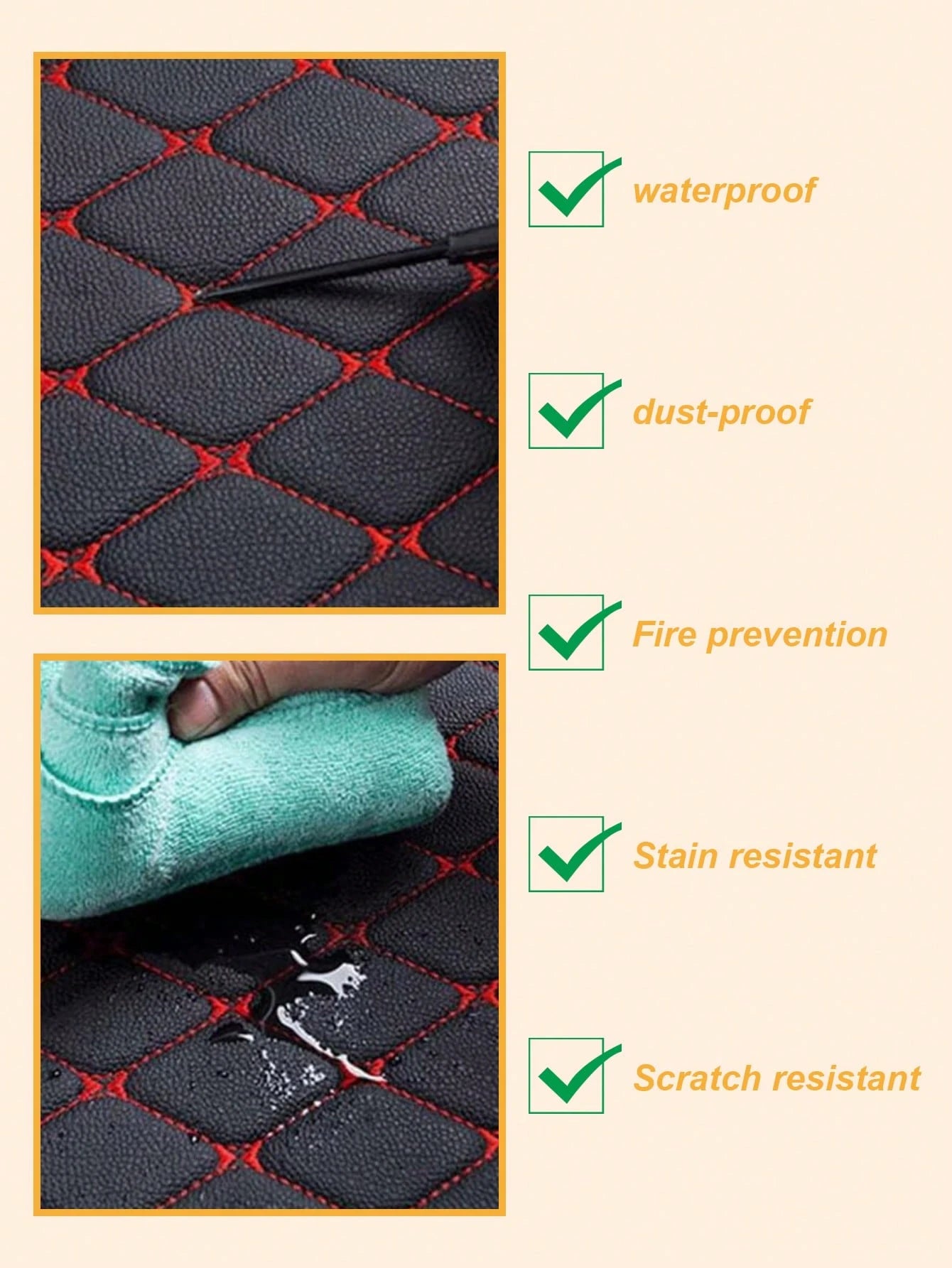 4Pcs/Set Universal Car Floor Mats Set For Right-Hand Drive Vehicles – PVC Leather Surface With Stylish Quilted Pattern, Water & Stain Resistant, All Season Use, Deep Edges To Trap Dust Mud And Water