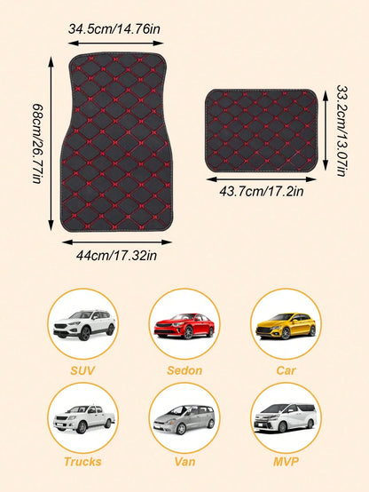 4Pcs/Set Universal Car Floor Mats Set For Right-Hand Drive Vehicles – PVC Leather Surface With Stylish Quilted Pattern, Water & Stain Resistant, All Season Use, Deep Edges To Trap Dust Mud And Water