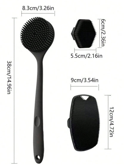 4pcs Silicone Back Massage Brush And Soft Bath Mitt Set, Exfoliating Body Gua Sha Board And Extra Foaming Bath Brush Combination, Rich Lather Body Cleansing Tools