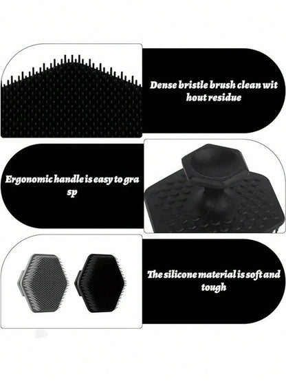 4pcs Silicone Back Massage Brush And Soft Bath Mitt Set, Exfoliating Body Gua Sha Board And Extra Foaming Bath Brush Combination, Rich Lather Body Cleansing Tools