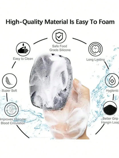 4pcs Silicone Back Massage Brush And Soft Bath Mitt Set, Exfoliating Body Gua Sha Board And Extra Foaming Bath Brush Combination, Rich Lather Body Cleansing Tools