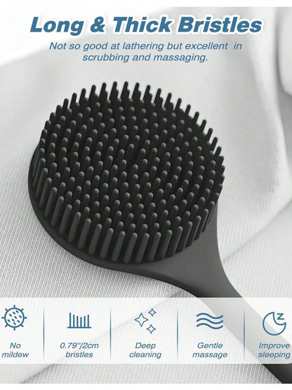 4pcs Silicone Back Massage Brush And Soft Bath Mitt Set, Exfoliating Body Gua Sha Board And Extra Foaming Bath Brush Combination, Rich Lather Body Cleansing Tools