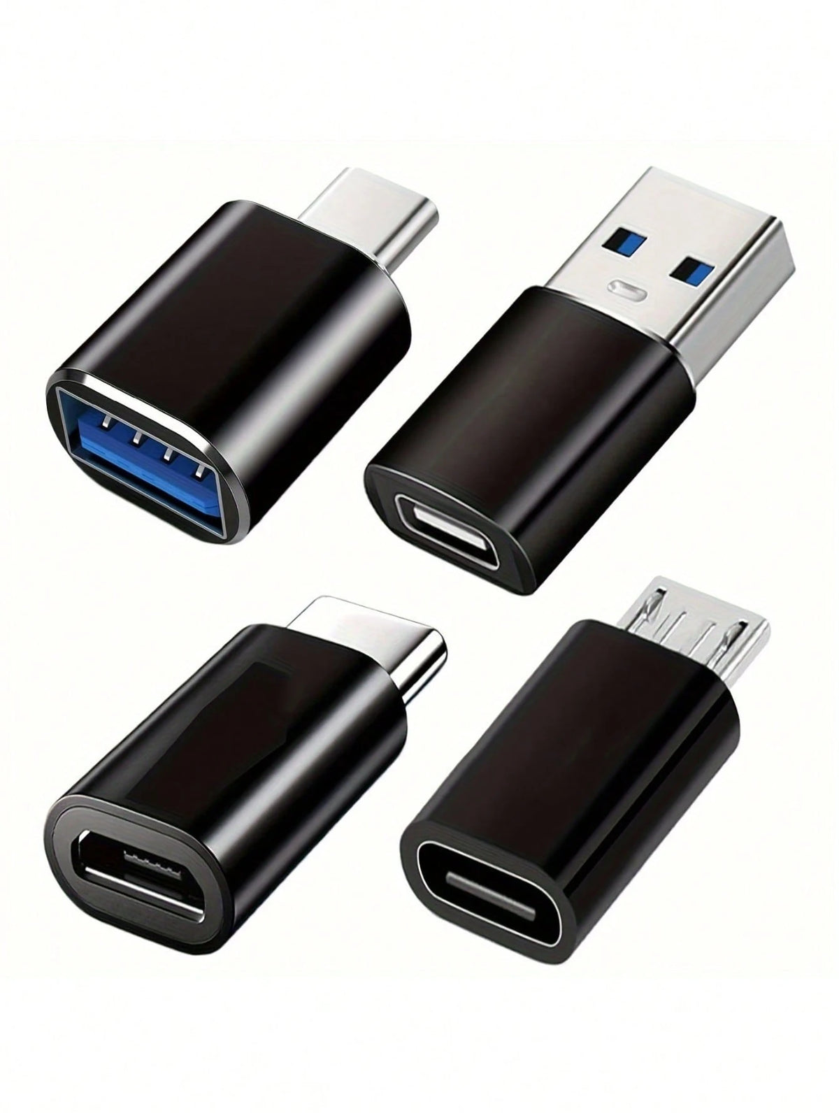 4pcs USB-C Adapter Set: USB 3.0 OTG, Micro USB To USB-C, Fashionable Black Metal Surface- Compatible With MacBook Pro, Smartphones, Laptops, PCs, USB Adapter