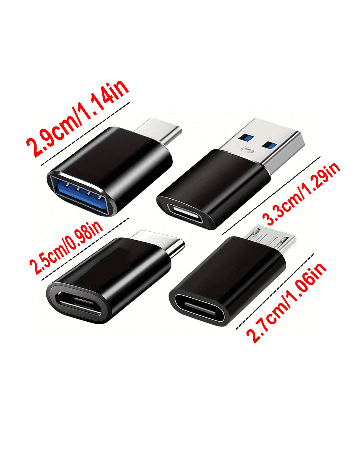 4pcs USB-C Adapter Set: USB 3.0 OTG, Micro USB To USB-C, Fashionable Black Metal Surface- Compatible With MacBook Pro, Smartphones, Laptops, PCs, USB Adapter