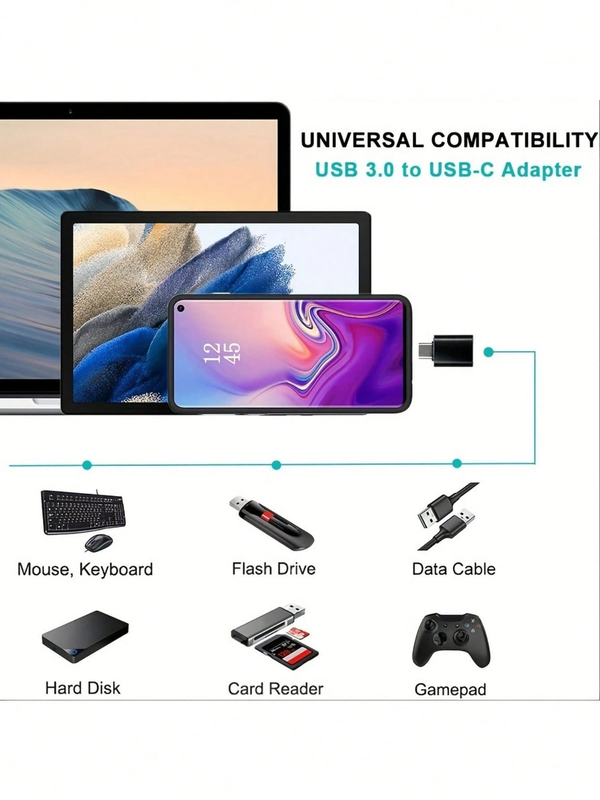 4pcs USB-C Adapter Set: USB 3.0 OTG, Micro USB To USB-C, Fashionable Black Metal Surface- Compatible With MacBook Pro, Smartphones, Laptops, PCs, USB Adapter