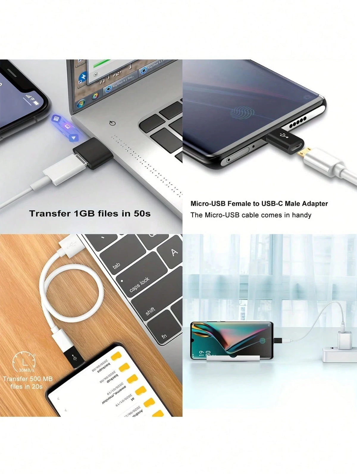 4pcs USB-C Adapter Set: USB 3.0 OTG, Micro USB To USB-C, Fashionable Black Metal Surface- Compatible With MacBook Pro, Smartphones, Laptops, PCs, USB Adapter