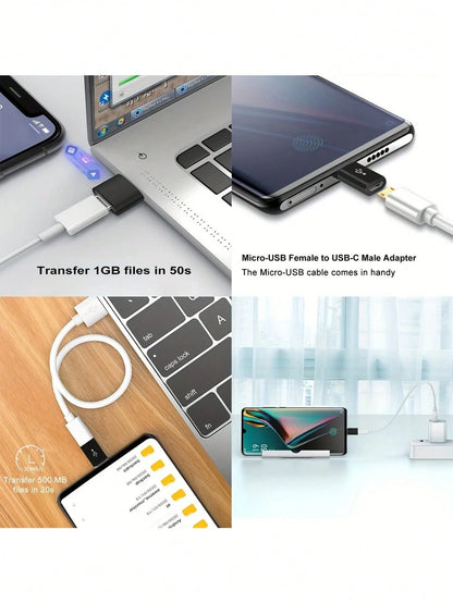 4pcs USB-C Adapter Set: USB 3.0 OTG, Micro USB To USB-C, Fashionable Black Metal Surface- Compatible With MacBook Pro, Smartphones, Laptops, PCs, USB Adapter