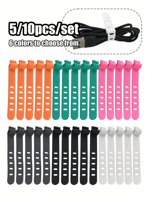 5/10pcs Silicone Cable Ties, Reusable For Earphones, Phone Chargers, Mice, Audio Devices, Computers, Suitable For Home, Office, Kitchen, School (6 Color Options)