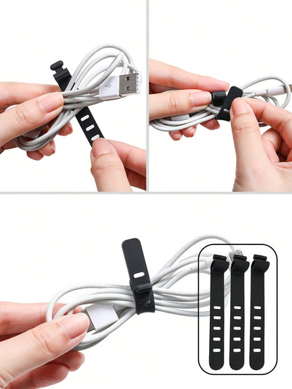 5/10pcs Silicone Cable Ties, Reusable For Earphones, Phone Chargers, Mice, Audio Devices, Computers, Suitable For Home, Office, Kitchen, School (6 Color Options)