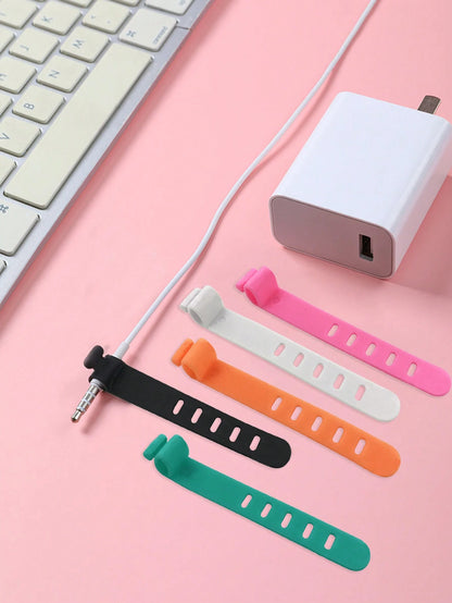 5/10pcs Silicone Cable Ties, Reusable For Earphones, Phone Chargers, Mice, Audio Devices, Computers, Suitable For Home, Office, Kitchen, School (6 Color Options)