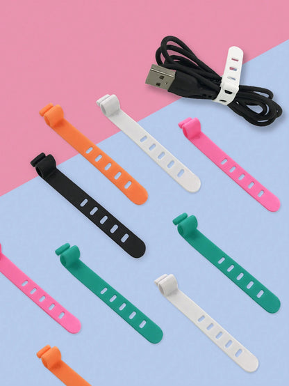 5/10pcs Silicone Cable Ties, Reusable For Earphones, Phone Chargers, Mice, Audio Devices, Computers, Suitable For Home, Office, Kitchen, School (6 Color Options)