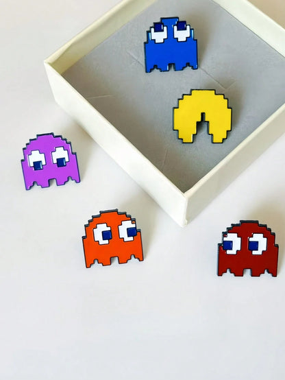5 Creative Video Game Pixel Pac Man, Cute Alloy Brooch Combination, Clothing Decoration Badge, Bag Decoration Badge, Universal For All Seasons
