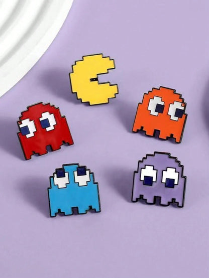 5 Creative Video Game Pixel Pac Man, Cute Alloy Brooch Combination, Clothing Decoration Badge, Bag Decoration Badge, Universal For All Seasons