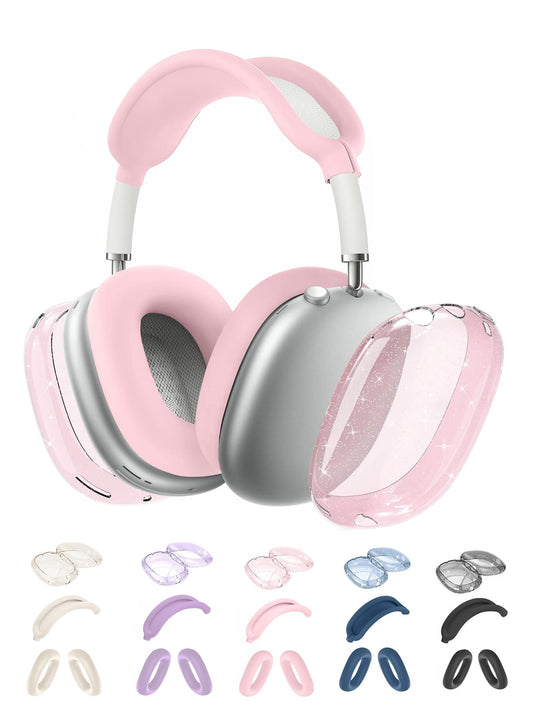 [5 In 1] Clear Glitter Case Compatible With AirPods Max,Soft TPU Case Cover, Shockproof Anti-Scratch Protective Cover No-Yellowing Transparent Accessories Compatible With AirPod Max Headphone
