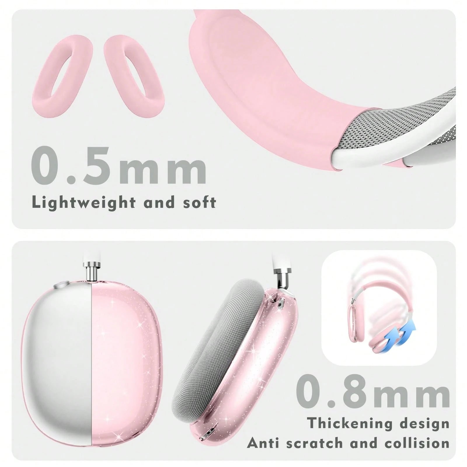 [5 In 1] Clear Glitter Case Compatible With AirPods Max,Soft TPU Case Cover, Shockproof Anti-Scratch Protective Cover No-Yellowing Transparent Accessories Compatible With AirPod Max Headphone
