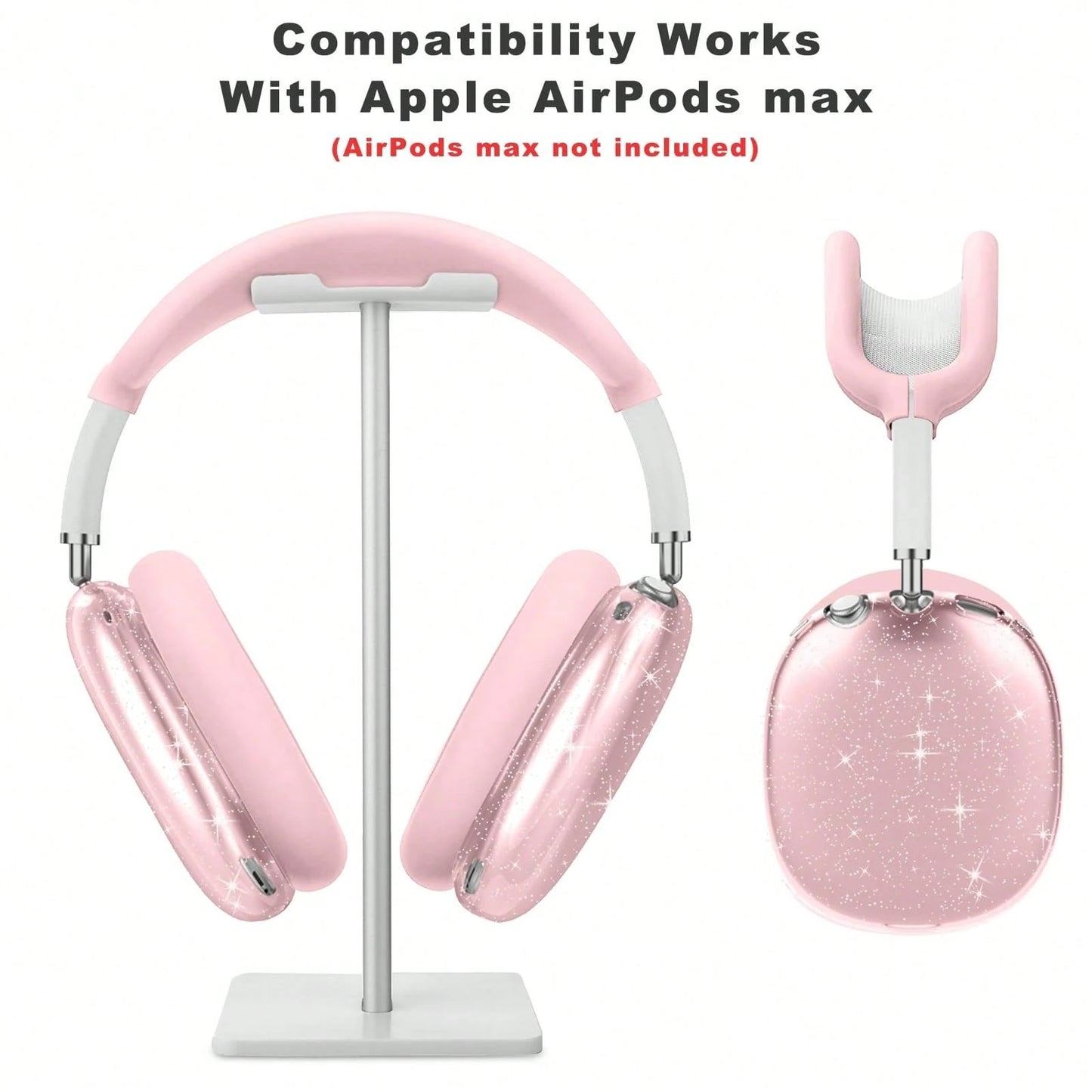 [5 In 1] Clear Glitter Case Compatible With AirPods Max,Soft TPU Case Cover, Shockproof Anti-Scratch Protective Cover No-Yellowing Transparent Accessories Compatible With AirPod Max Headphone