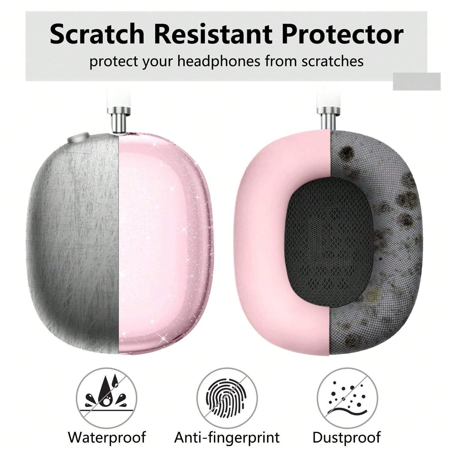 [5 In 1] Clear Glitter Case Compatible With AirPods Max,Soft TPU Case Cover, Shockproof Anti-Scratch Protective Cover No-Yellowing Transparent Accessories Compatible With AirPod Max Headphone