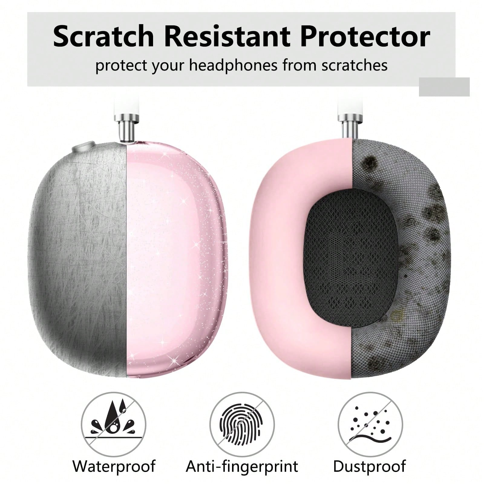 [5 In 1] Clear Glitter Case Compatible With AirPods Max,Soft TPU Case Cover, Shockproof Anti-Scratch Protective Cover No-Yellowing Transparent Accessories Compatible With AirPod Max Headphone