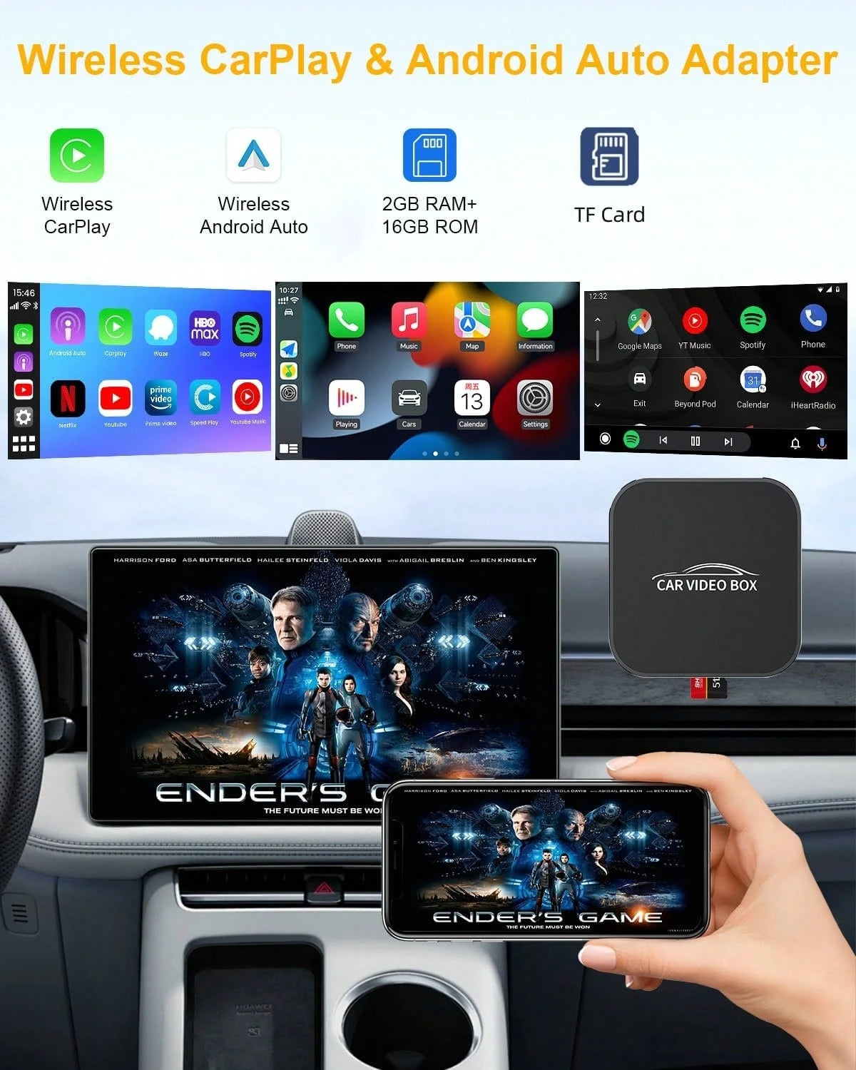 5 In 1 Wireless CarPlay Adapter With, 2025 New Apple CarPlay And Android Auto Wireless Adapter Magic CarPlay Ai Box Streaming Video For IPhone/Android And Cars After 2015 Car
