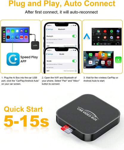 5 In 1 Wireless CarPlay Adapter With, 2025 New Apple CarPlay And Android Auto Wireless Adapter Magic CarPlay Ai Box Streaming Video For IPhone/Android And Cars After 2015 Car
