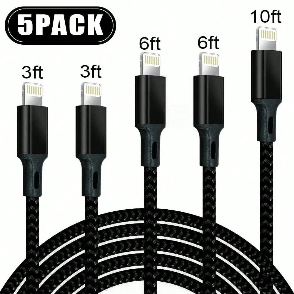 5 PACK Nylon Braided Cables, (3/3/6/6/10FT),Charging Cable Combo Kit, Featuring Nylon Braided Lightning Cables MFi Certified Lightning Cable Fast Charging Cords Apple Charger Compatible With IPhone 14