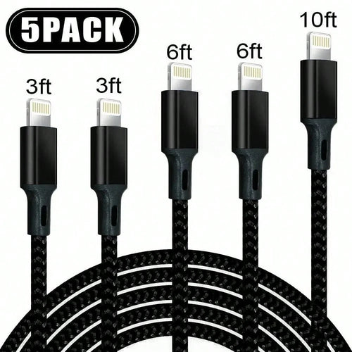 5 PACK Nylon Braided Cables, (3/3/6/6/10FT),Charging Cable Combo Kit, Featuring Nylon Braided Lightning Cables MFi Certified Lightning Cable Fast Charging Cords Apple Charger Compatible With IPhone 14