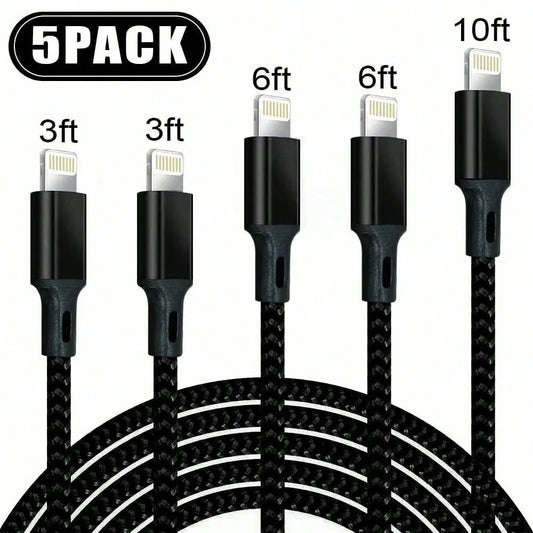 5 PACK Nylon Braided Cables, (3/3/6/6/10FT),Charging Cable Combo Kit, Featuring Nylon Braided Lightning Cables MFi Certified Lightning Cable Fast Charging Cords Apple Charger Compatible With IPhone 14