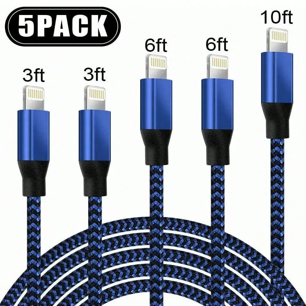 5 PACK Nylon Braided Cables, (3/3/6/6/10FT),Charging Cable Combo Kit, Featuring Nylon Braided Lightning Cables MFi Certified Lightning Cable Fast Charging Cords Apple Charger Compatible With IPhone 14