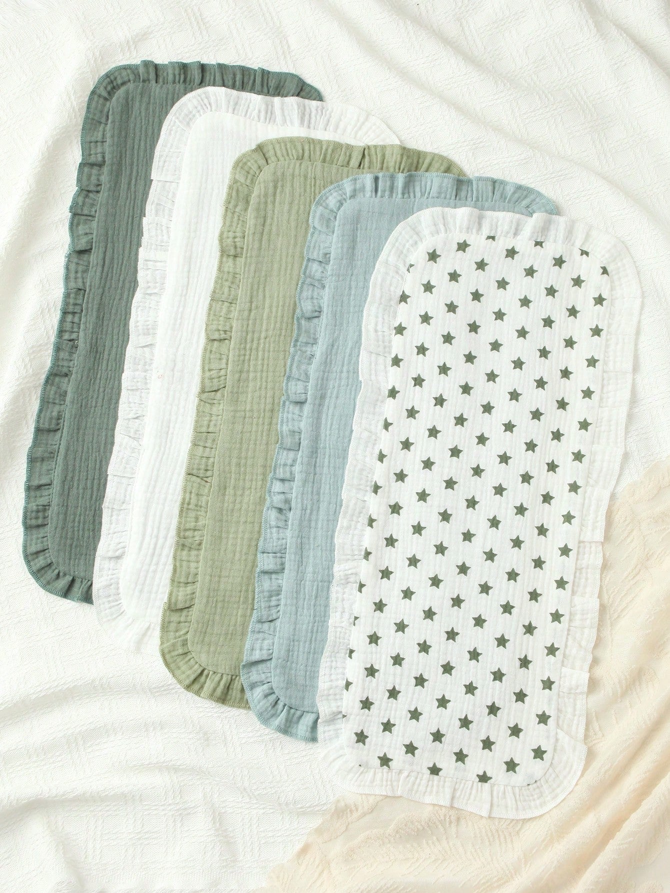 5-Pcs Of Soft And Comfortable Muslin Cotton Burp Cloths With A Beautiful Ruffle Design, NewBorn Essential
