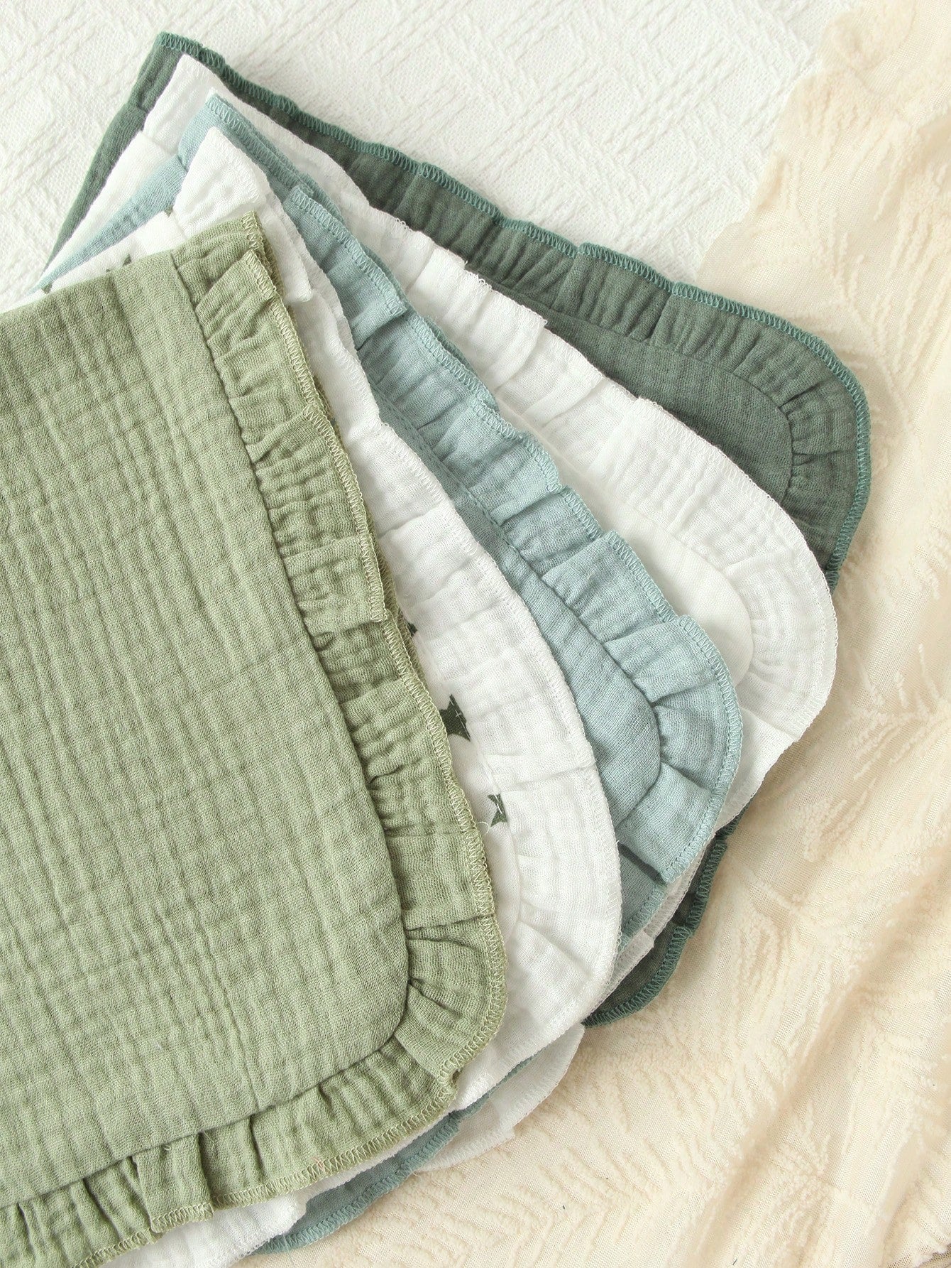 5-Pcs Of Soft And Comfortable Muslin Cotton Burp Cloths With A Beautiful Ruffle Design, NewBorn Essential