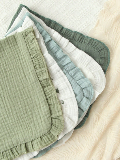 5-Pcs Of Soft And Comfortable Muslin Cotton Burp Cloths With A Beautiful Ruffle Design, NewBorn Essential