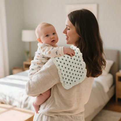 5-Pcs Of Soft And Comfortable Muslin Cotton Burp Cloths With A Beautiful Ruffle Design, NewBorn Essential