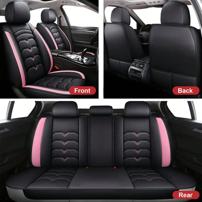 5 Seat Car Seat Cover Set Universal Full Set Car Seat Cushions Protector Deluxe PU Leather Waterproof Wear-Resistant Breathable Easy Installation Airbag Compatible Automotive Interior Covers Four Seas