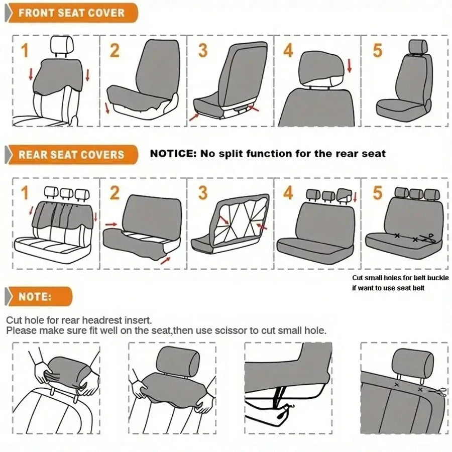 5-Seat Full-Coverage Car Seat Covers, Car Seat Cushions, Wear-Resistant, Protective Of Original Car Seats, Dustproof, All-Season, Suitable For Most 5-Seat Models On The Market.