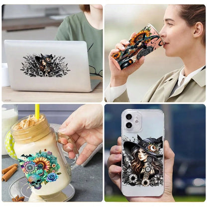 5 Sheets Witch Floral UV DTF Stickers Plastic Self-Adhesive Labels Transfer Sticker Decal DIY Water Bottle Glass For 16 Oz Tumbler Cups Decoration