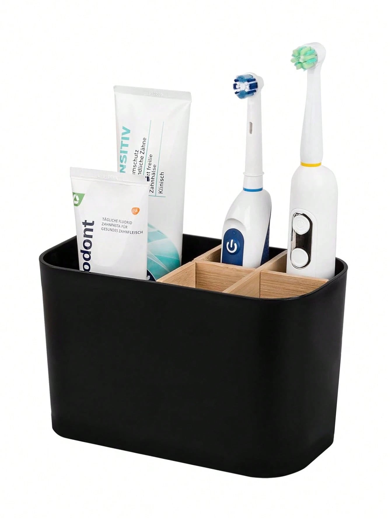 5-Slot Bathroom Toothbrush Holder With Bamboo Divider, Electric Toothbrush Stand, Toothbrush And Toothpaste Storage Organizer For Countertop