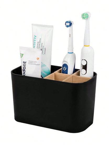 5-Slot Bathroom Toothbrush Holder With Bamboo Divider, Electric Toothbrush Stand, Toothbrush And Toothpaste Storage Organizer For Countertop