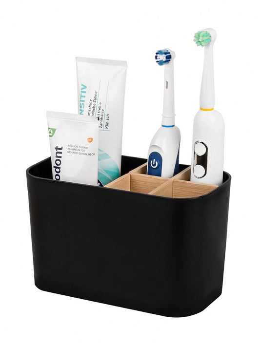 5-Slot Bathroom Toothbrush Holder With Bamboo Divider, Electric Toothbrush Stand, Toothbrush And Toothpaste Storage Organizer For Countertop