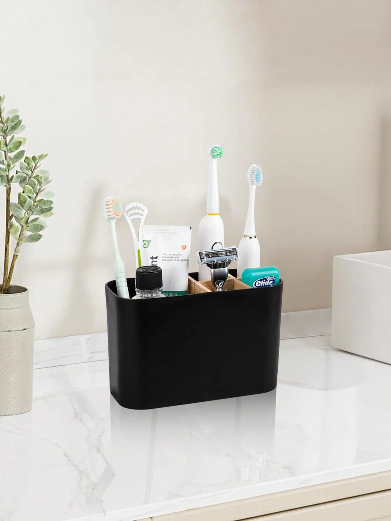5-Slot Bathroom Toothbrush Holder With Bamboo Divider, Electric Toothbrush Stand, Toothbrush And Toothpaste Storage Organizer For Countertop
