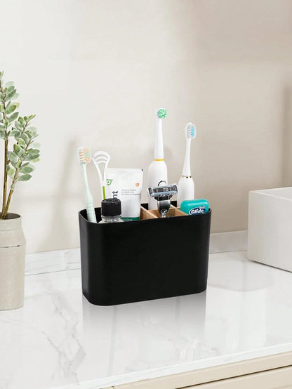 5-Slot Bathroom Toothbrush Holder With Bamboo Divider, Electric Toothbrush Stand, Toothbrush And Toothpaste Storage Organizer For Countertop