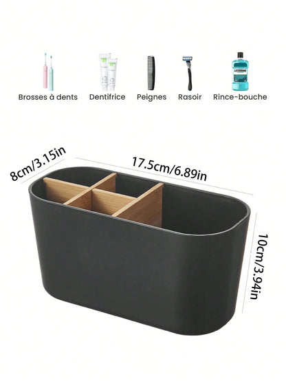 5-Slot Bathroom Toothbrush Holder With Bamboo Divider, Electric Toothbrush Stand, Toothbrush And Toothpaste Storage Organizer For Countertop