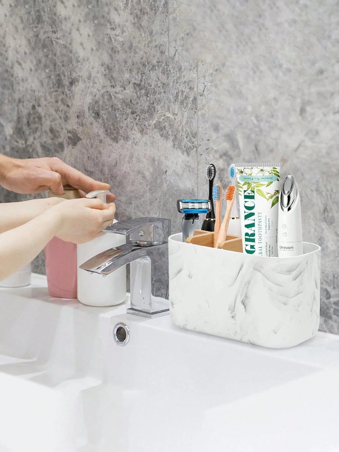 5-Slot Bathroom Toothbrush Holder With Bamboo Divider, Electric Toothbrush Stand, Toothbrush And Toothpaste Storage Organizer For Countertop